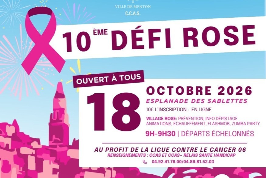 Défi Rose 2026 à Menton : marcher ou courir aux Sablettes contre le cancer du sein